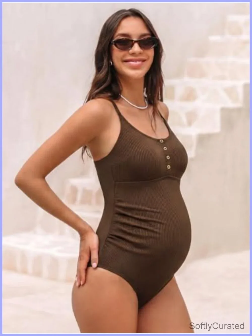 Maternity One Piece Swimsuit Adjustable Spaghetti Straps Scoop Neck Back Cutout